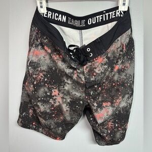 American Eagle Outfitters Black and Red Splatter Swim Shorts